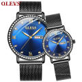 OLEVS marca 5881 amante correa de malla impermeable función reloj de pulsera regalo de Navidad relojes deportivos casuales de cuarzo para pareja